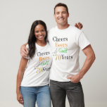70th Birthday Cheers and Beers Golf Minimal T-Shirt<br><div class="desc">This is a cool and modern, 70th birthday, golf party design. It is a simple, minimal design, in classic black and white with pops of gold, orange and green typography. Perfect for a cool and fun, golf and beer themed, 70th birthday party. This design is fully customisable, simply use the...</div>