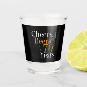 70th Birthday Cheers Beers Black Gold Party Favour Shot Glass