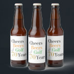 70th Birthday Cheers Beers Golf Minimal Party Beer Bottle Label<br><div class="desc">This is a cool and modern, 70th birthday, golf party design. It is a simple, minimal design, in classic black and white, with gold coloured typography with pops of orange and green. Perfect for a cool and fun, golf and beer themed, 70th birthday party and ideal as a gift or...</div>