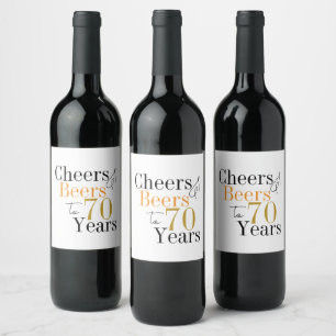 70th Birthday Cheers Beers Minimal Party Wine Label