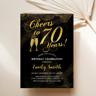 70th Birthday - Cheers To 70 Years Gold Black Invitation