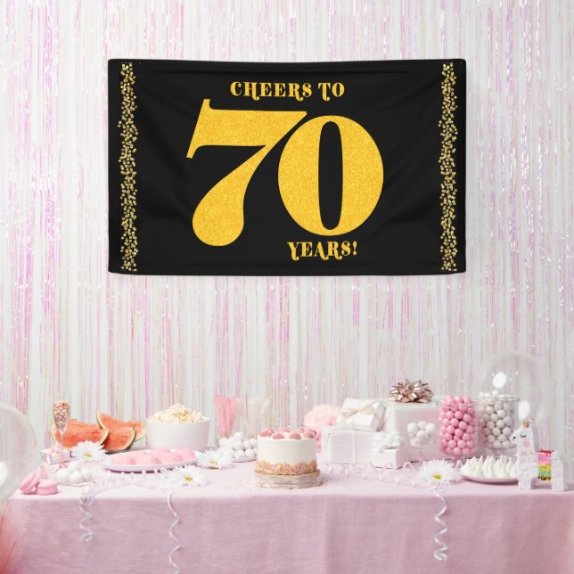 70th Birthday Cheers to 70 Years Gold Glitter Banner (Party)