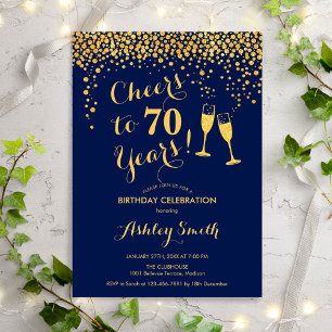 70th Birthday - Cheers To 70 Years Gold Navy Invitation