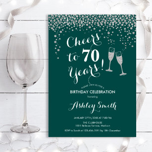 70th Birthday - Cheers To 70 Years Silver Green Invitation