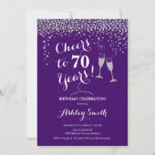 70th Birthday - Cheers To 70 Years Silver Purple Invitation (Front)