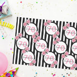 70th birthday chic pink roses black white stripes tissue paper<br><div class="desc">Classic slim black and white vertical stripes as background. With girly, feminine and romantic pink roses as decoration. Perfect for an elegant 70th birthday party for her. White and black frames with templates for name and age. Age number 70 in pink, name and date in black. The name is written...</div>
