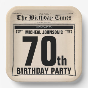 70th Birthday Classic Vintage Old Newspaper Custom Paper Plate