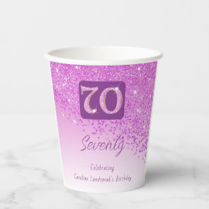 70th Birthday Classy Falling Pink Glitter Paper Cups