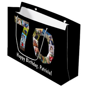 70th Birthday  Collage 15 Photo Number 70 Age  Large Gift Bag