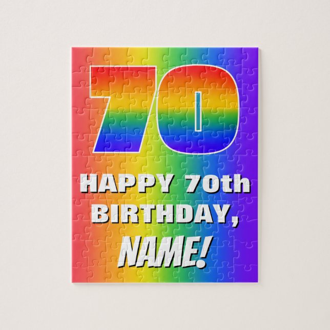 70th Birthday: Colorful, Fun Rainbow Pattern # 70 Jigsaw Puzzle (Vertical)
