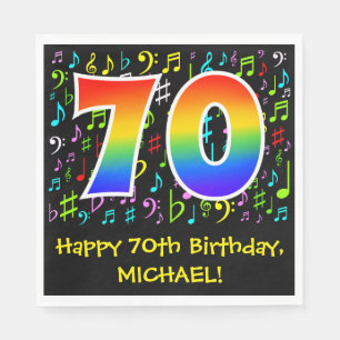 70th Birthday - Colorful Music Symbols, Rainbow 70 Napkin