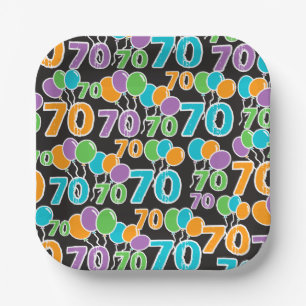 70th Birthday Colourful Balloons Paper Plate