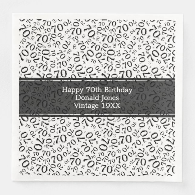 70th Birthday Cool Number Pattern Black/White Napkin (Front)