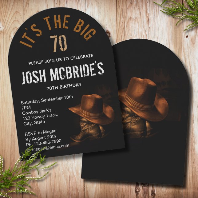 70th Birthday Cowboy Hat Boots Masculine Invitation (Creator Uploaded)