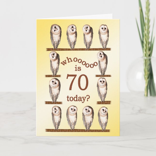 70th birthday, Curious owls card. Card (Front)