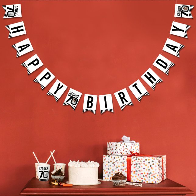 70th Birthday custom photo black white Bunting (Creator Uploaded)