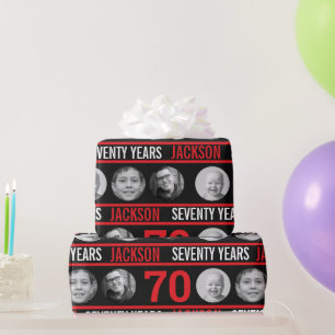 70th birthday custom photo red and black wrapping paper