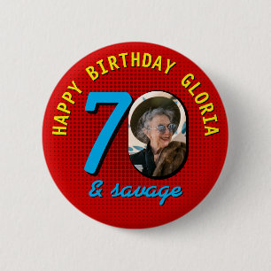 70th Birthday Custom Photo Retro Personalized 6 Cm Round Badge