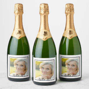 70th birthday custom photo white black sparkling wine label