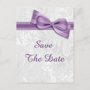 70th Birthday Damask and Faux Bow Save The Date Announcement Postcard
