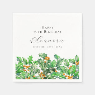 70th Birthday December Birth Flower Holly Custom Napkin