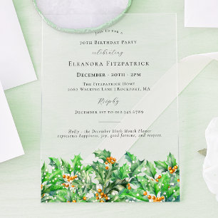 70th Birthday December Birth Month Flower Holly Acrylic Invitations