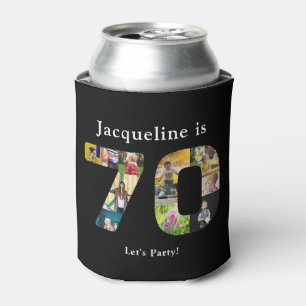 70th Birthday Design Your own Photo Collage Black Can Cooler