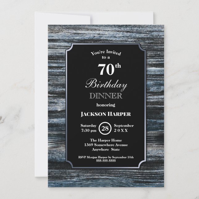 70th Birthday Dinner Wood Party Invitation (Front)