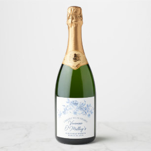 70th Birthday Dusty Blue Rose Floral Sparkling Wine Label