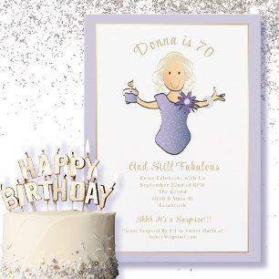 70th Birthday Elegant Blue Gold Fabulous 70  Invitation