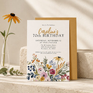 70th Birthday Elegant Fall Watercolor Floral Invitation