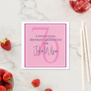 70th Birthday Elegant Feminine Pink & Navy Napkin
