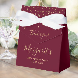70th Birthday Elegant Gold Confetti Burgundy Favour Box