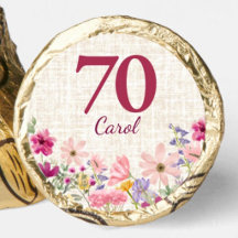 70th Birthday Elegant Gold Flowers Linen Chocolate