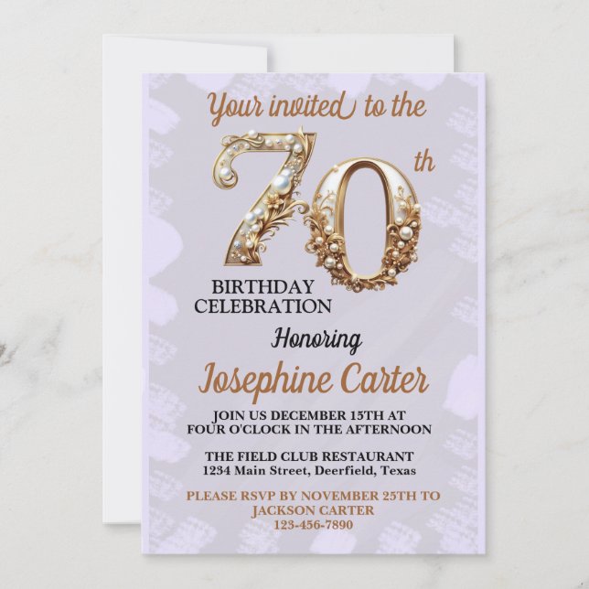 70th Birthday Elegant Party Invitation (Front)