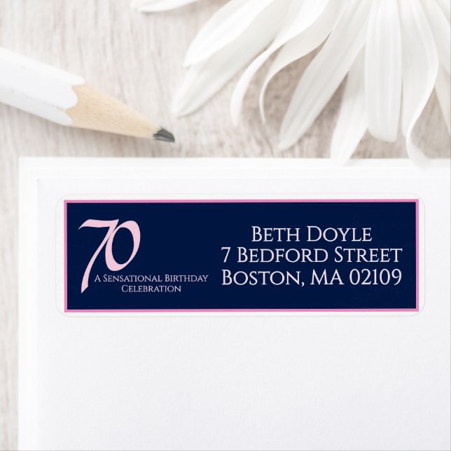 70th Birthday Elegant Pink Navy Modern Script (Insitu)