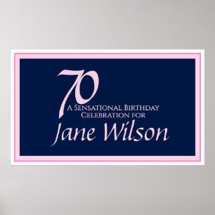 70th Birthday Elegant Pink & Navy Poster