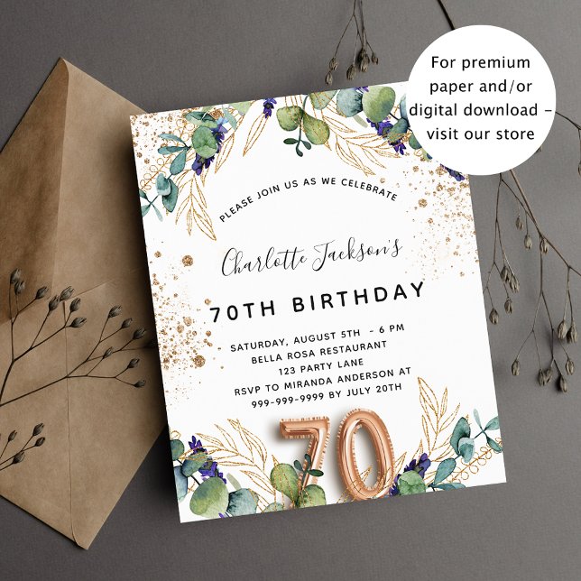 70th birthday eucalyptus budget invitation flyer (Creator Uploaded)