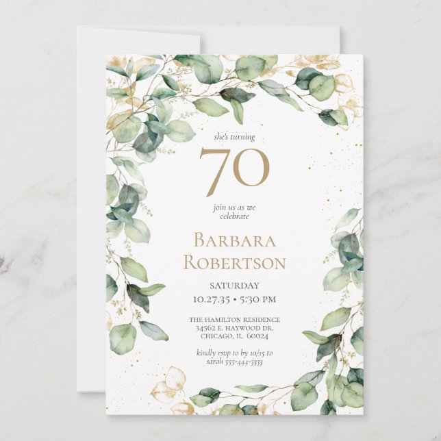 70th Birthday Eucalyptus Invitation (Front)