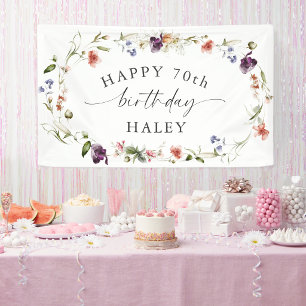 70th Birthday Feminine Wildflowers Floral Banner