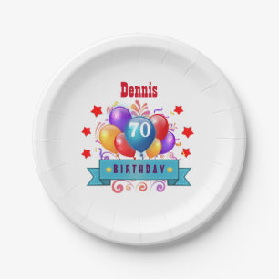 70th Birthday Festive Colourful Balloons C01FZ Paper Plate