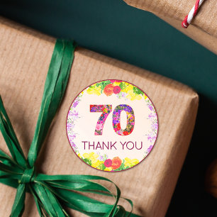 70th Birthday Floral Flowers Elegant 70 Years Pink Classic Round Sticker