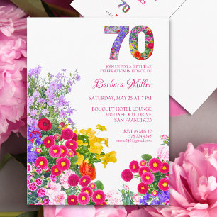 70th Birthday Floral Garden Elegant Party Invitation Postcard