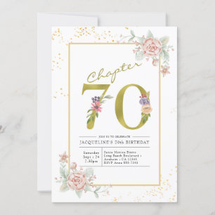 70th Birthday Floral Gold Script Invitation