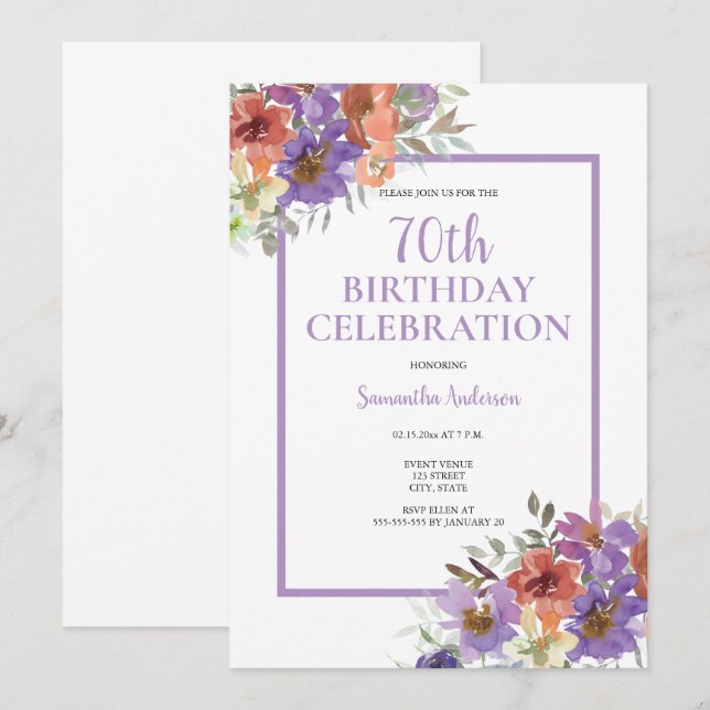 70th Birthday  Floral Invitation (Front/Back)