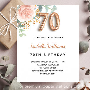 70th birthday floral rose gold budget invitation flyer