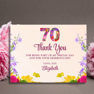 70th birthday floral thanks modern 70 years party postcard