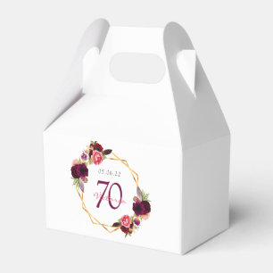 70th birthday florals gold geometric burgundy favour box