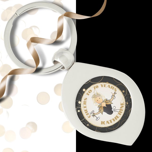 70th Birthday For Her Cheers to 70 Funny Cartoon Key Ring (Creator Uploaded)