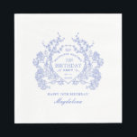 70th Birthday French Blue Floral Crest Custom Napkin<br><div class="desc">An elegant French vintage blue floral crest takes centre stage on this timeless custom paper napkin. Ornate,  formal and very feminine will make any birthday lady feel very special. Coordinating party supplies are available.</div>
